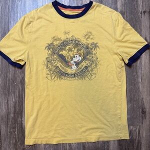 Vintage Mickey Mouse "Don't Mess With Stress" Yellow Ringer T-Shirt